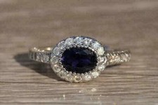 Lab Created Blue Sapphire 2Ct Oval Cut Halo Wedding Ring 14K White Gold Plated