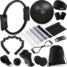 18 Pcs Home Pilates Ball and Ring Circle Set Yoga Fitness Essentials Kit with...
