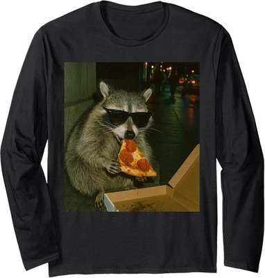 Funny Team Raccoon Eating Pizza Animal Meme Long Sleeve T-Shirt