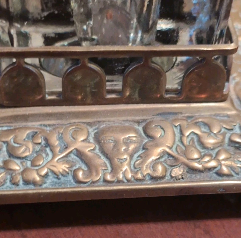 Antique Inkwell Ink Standish Brass & Glass Rococo Style 19th Century - Image 4 of 4