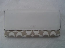 NEW AUTHENTIC COACH KHAKI+WHITE SIGNATURE SLIM ENVELOPE WALLET #51057 W/DEFECTS