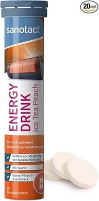 Energy Drink Brausetabletten Eistee Pfirsich (20 Stk),Taurin+ Koffein+B-Vitamine