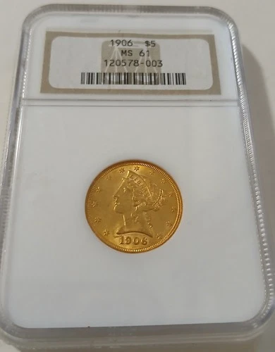 1906  Liberty Head $5 dollars Gold Piece Half Eagle US. Coin Graded Slabbed