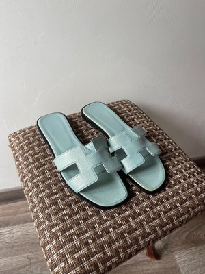 Hermes Oran Sandals Light Blue Epsom Leather Size 36 EU - Authentic
