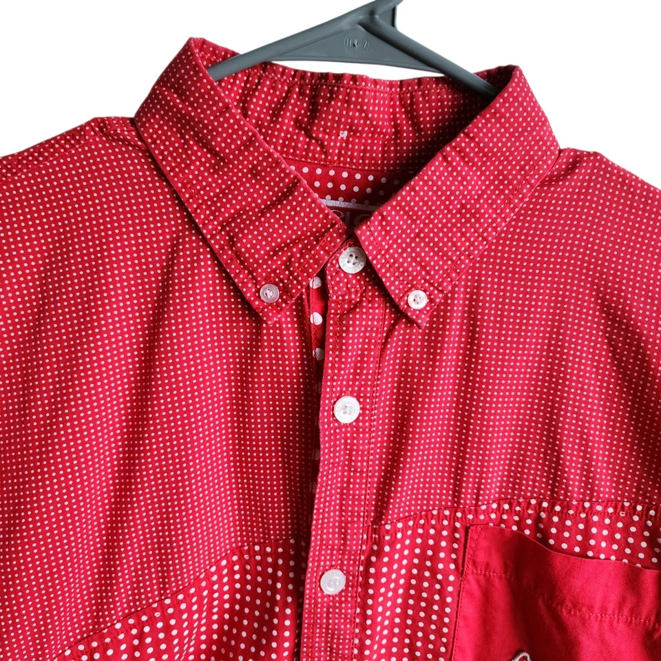 STAPLE Pigeon Brand XL Red Polka Dot Patchwork Button Up Shirt 100% Cotton READ - Image 2 of 4