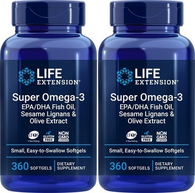 Life Extension Super Omega-3 360 Softgels (Pack of 2), Easy to Swallow, EPA/D...