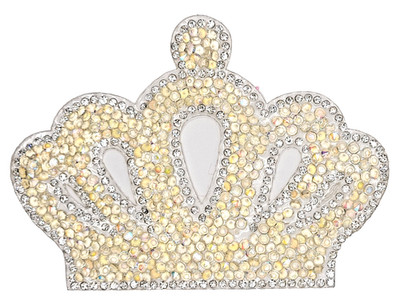 CRYSTAL RHINESTONE & PEARL CROWN IRON ON APPLIQUE 3.75'' X 3'' GOLD BLING
