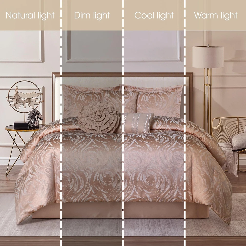 Juego de edredón rubor tamaño queen, juego de cama jacquard de 7 piezas, diseño floral,... Foto 3 de 4