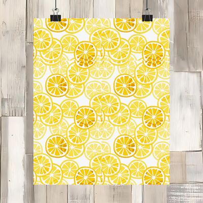 Matte Posters, Yellow Zest Lemon Slices, Trendy Home Kitchen Decor, Fruit Art