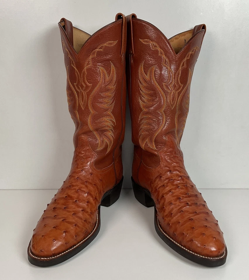 Botas de Vaquero Vintage Tony Lama Exóticas Pluma de Avestruz 8 EE Suela Vibram Hechas en EE. UU. Foto 2 de 4