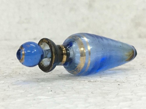 ANTIQUE OLD VINTAGE RARE BLUE GLASS GOLD WORK ISLAMIC ATTAR / PERFUME BOTTLE - Picture 3 of 12