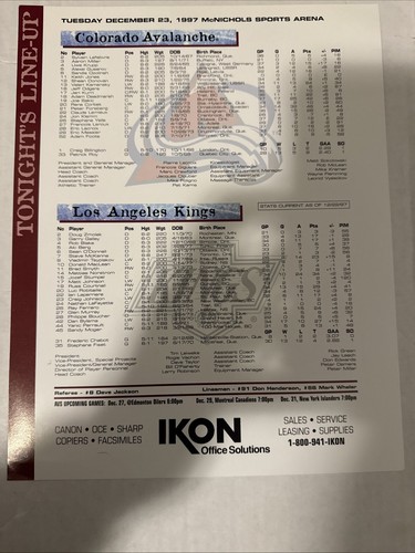 Aaron Miller Signed 1997 Avalanche Lineup Photo Jari Kurri 600 Goal Game Auto - Picture 9 of 11