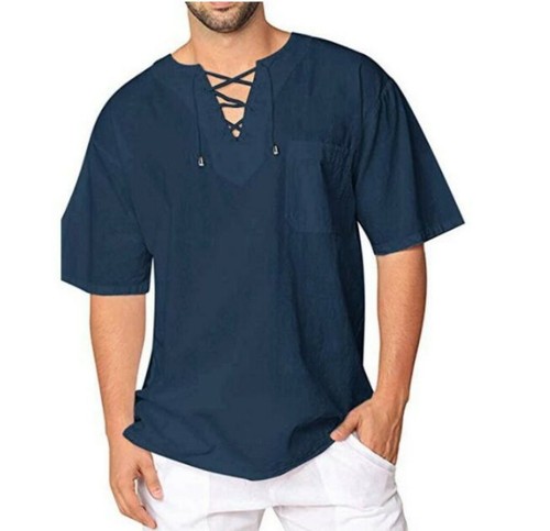 Para hombres Algodón Lino Camisetas Camisa Cuello en V Prendas para el torso Vestido Suelto Manga Corta Informal Nuevo B - Imagen 1 de 16