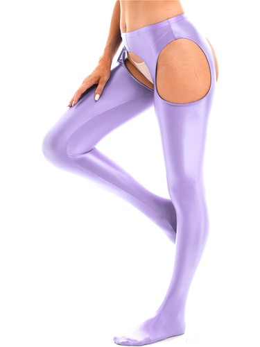 Women's Shiny Pantyhose Crotchless Tights Compression Stocking Hollow Out Pants - Picture 34 of 64