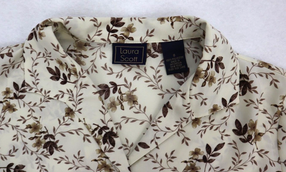 Blusa para mujer Laura Scott talla 8 beige estampado floral manga larga con botones Foto 3 de 4