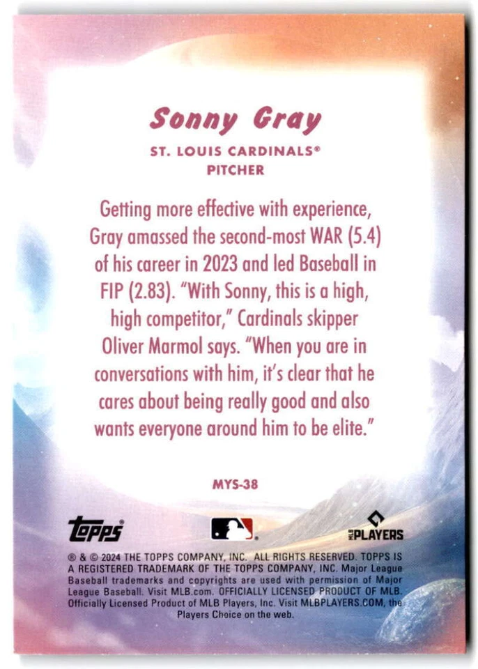 2024 Topps Update Mystical #MYS-38 SONNY GRAY  St Louis Cardinals  - Image 2 of 2