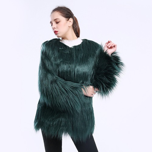 Women's Long Wool Faux Fur Fluffy Hair Parka Coat Winter Party Jacket Outwear - Foto 17 di 27