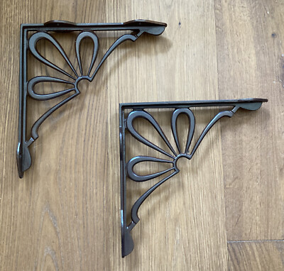 2x Regalwinkel Regalstützen Regalträger Eisen Jugendstil 23x22 cm braun