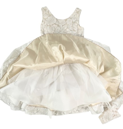 Kids Dream Flower Girl Dress, Size 4-6 Champagne Pearl Tulle Underskirt Special - Picture 7 of 9