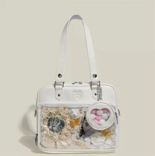 Lolita transparent PU ItaBag shoulder bag handbag JK uniform mailman bag- - Picture 20 of 30