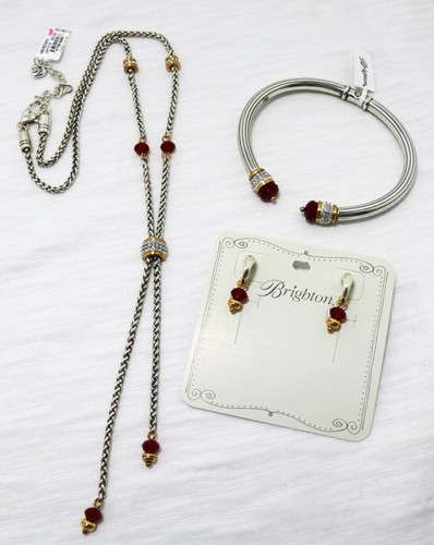 Brighton selten Meridian rot neu mit Etikett $ 304 Gold Silber Halskette Armband Ohrringe Set - Bild 8 von 9