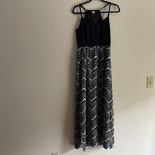J.Crew Factory Women 2 Navy Blue Spaghetti Strap V-Neck Printed Skirt Maxi Dress