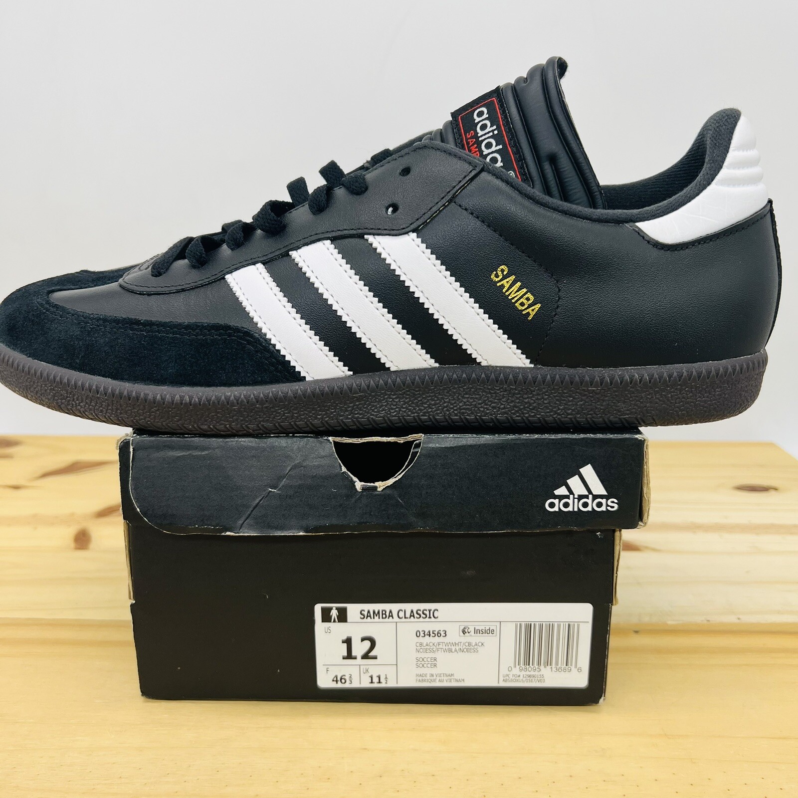 NEW sz 12 Adidas Samba Classic Mens Shoes Sneakers Black White 034563 | eBay