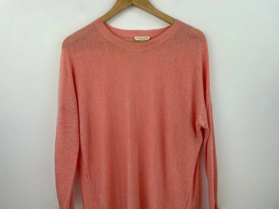 Blusa Top Eileen Fisher Pequeña Pequeña Pequeña de Lino Rosa Manga 3/4 Para Mujer A36-01 Foto 3 de 4