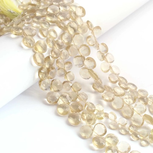 1 Strand Lemon Quartz Faceted Briolettes -Heart Shape Briolettes 8mm-9mm - Picture 4 of 7