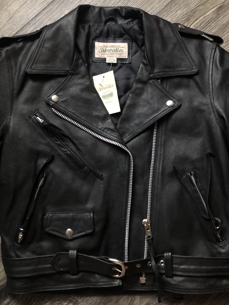 St Johns Bay Vintage Leather Biker Jacket Sz Medium NEW W St Johns Bay Vintage Leather Biker Jacket Sz Medium NEW W