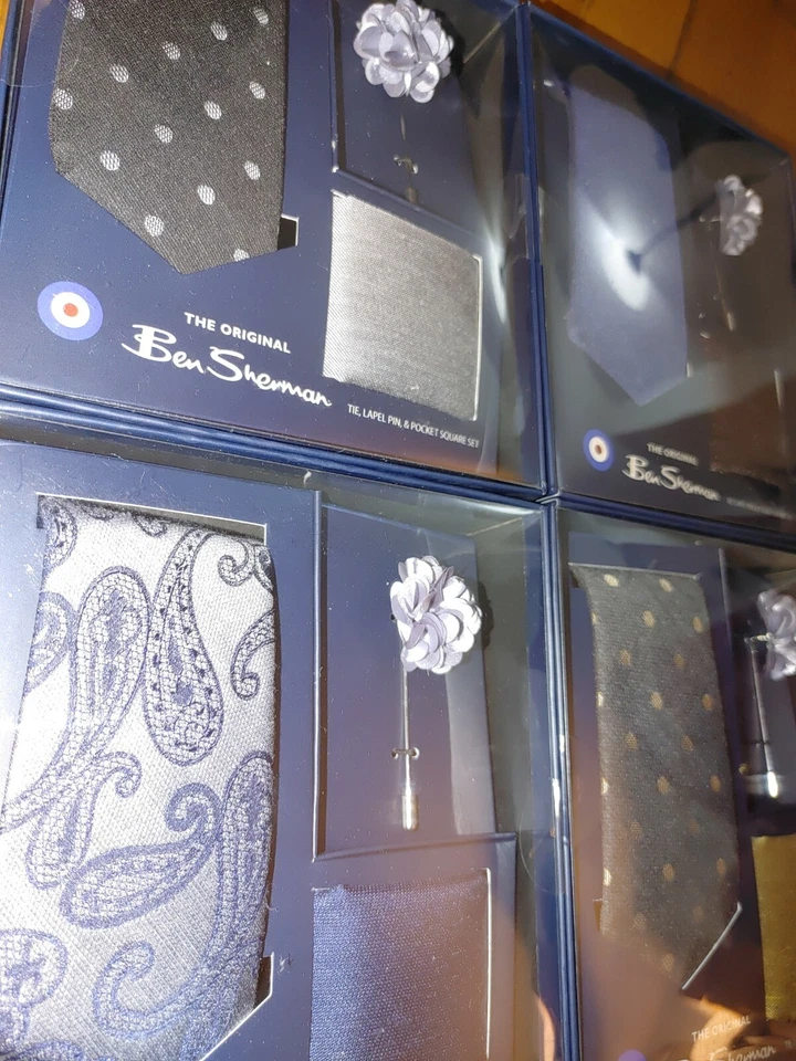 Ben Sherman Corbata Cuello Bolsillo Cuadrado Solapa Pin Hombres Conjuntos Regalo Lunares Negro Dorado Foto 3 de 4