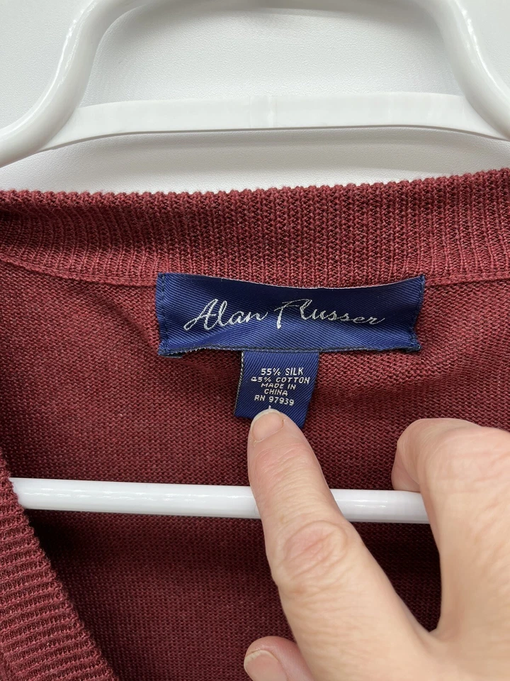 Alan Flusser Mens Sweater Cardigan Vest V-neck button up casual Burgundy  Size L - Image 3 of 4