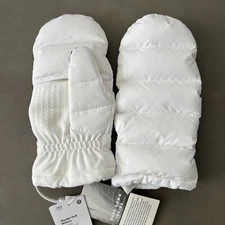 Lululemon Wunder Puff Mittens NWT White Size XS/S Down Silicone Grip Flip Top
