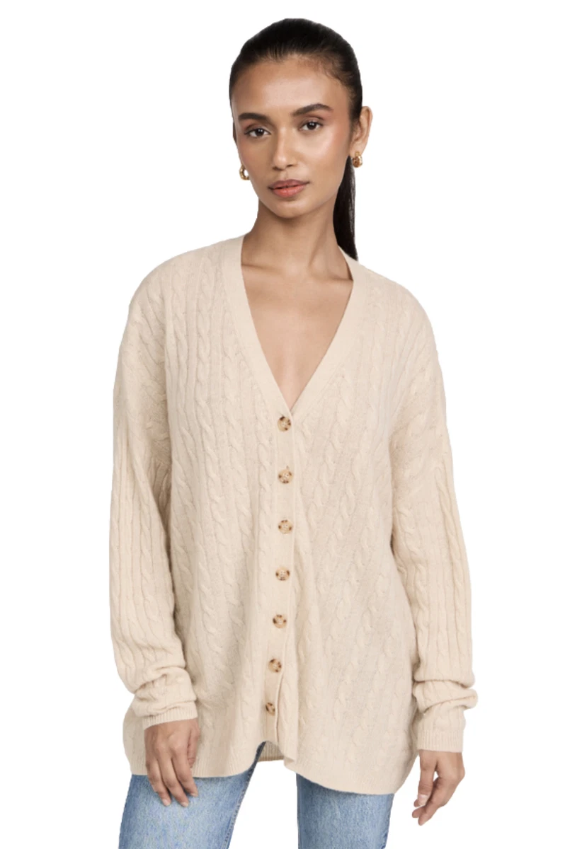 NWOT REFORMATION Giusta Cable Knit 100 Cashmere Oversized Beige Cardigan S 300