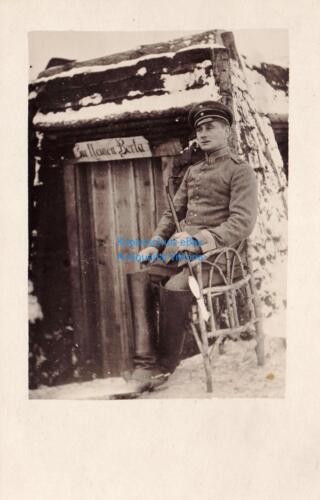 Foto-AK Russland Winter 1918 Offizier Pfeife vor Unterstand Zur kleinen Berta - Zdjęcie 1 z 2