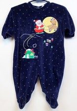 Vtg 90s Little Me Christmas Baby Sleeper 6M Velvet Glitter Star Santa Good Night