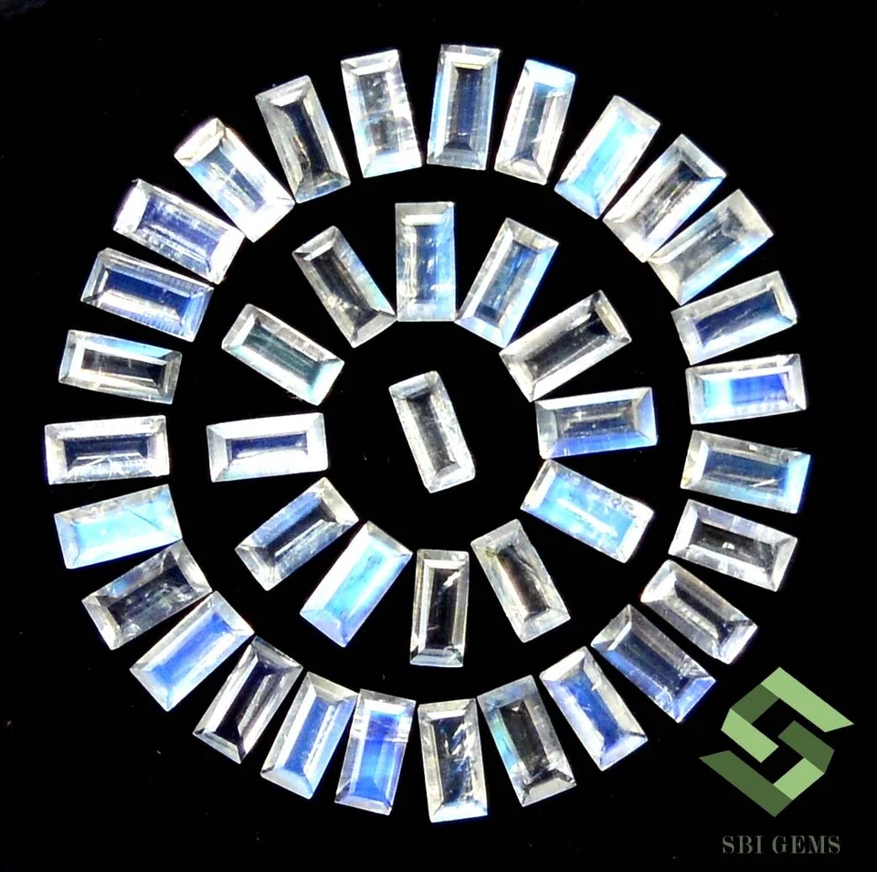 Lote de 50 gemas sueltas piedras lunares arco iris naturales corte baguette 5,25 CTS de 4x2 mm Foto 3 de 4