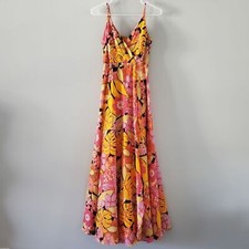Lulus Cabo Is Calling My Name Orange Floral Print Surplice Maxi Dress Size M