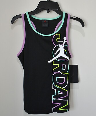 NWT YOUTH GIRLS NIKE AIR JORDAN BLACK TANK TOP SLEEVELESS SHIRT SZ S, M