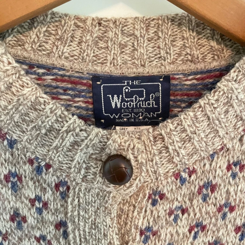 Cárdigan Woolrich Vintage Lana Ojo de Pájaro Abotonado Talla Grande Suéter Foto 2 de 4