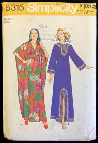 UC FF Größe 12 14 Büste 34 36 Kaftan Einfachheit 5315 Muster 70er Vintage Robe Abdeckung - Bild 1 von 2