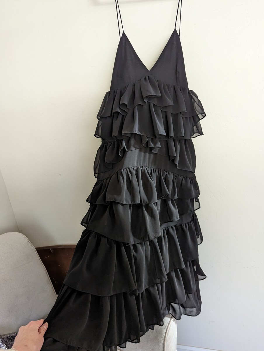ZARA NEW WOMAN STRAPPY RUFFLED MIDI DRESS BLACK REF: 8777/830 S,M