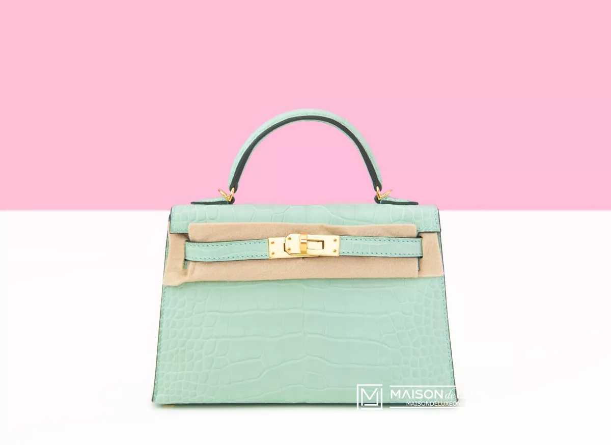 NEW HERMES 6U VERT D'EAU MATTE CROCODILE MINI KELLY II 20