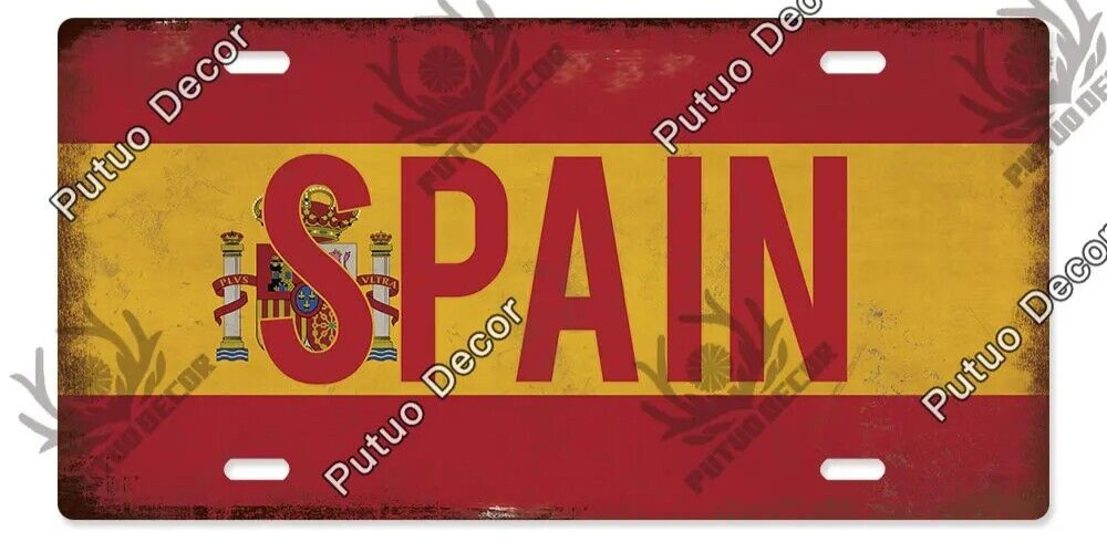 Spain Flag Decorative License Metal Plate Vintage Travel Sign Wall Tin Plaque