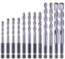 12-Piece Metric Masonry Drill Bit Set with 1/4" Hex Shank, Carbide Tipped for...