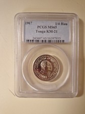 1/4 Hau Tonga MS65 1967 1/2 ounce Palladium