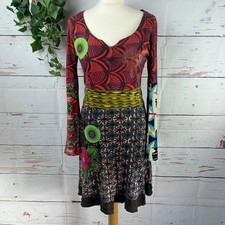 Desigual | Patchwork Long Sleeve Boho Dress | UK M/L | Red Maximalist Artsy