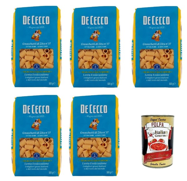 De Cecco Gnocchetti Di Zita N.37, 100% Italien Pasta Nudeln 5X 500G+Polpa 400G-image