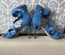Jessica Simpson Blue Suede Strappy Open Toe Stiletto Heels Zip Ankle Strap