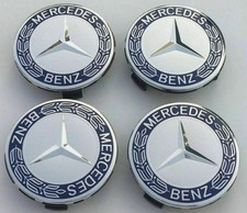 4X For Mercede Benz Classic Navy Blue Wheel Rim Cover HubCaps Emblem 75MM Badge